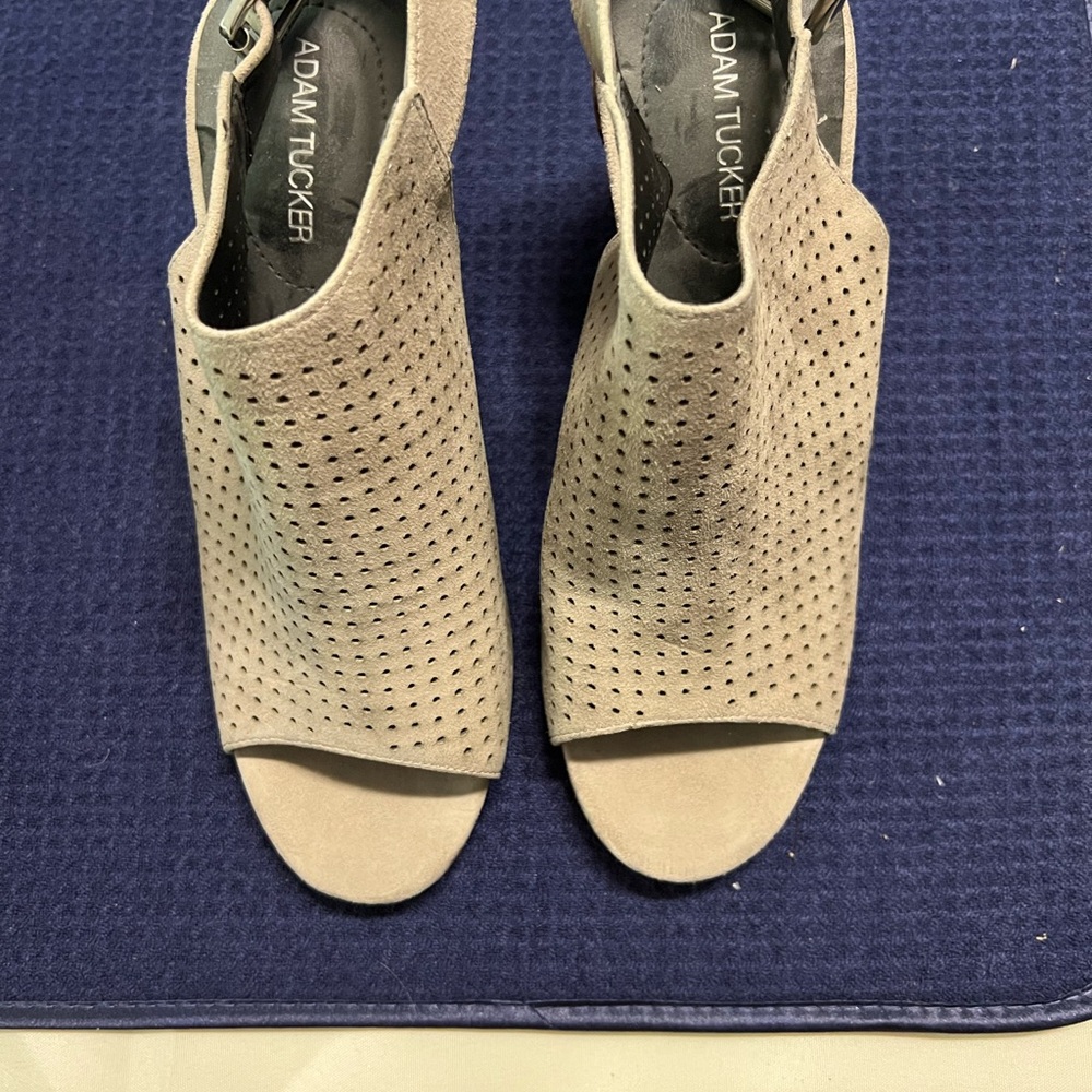 Adam Tucker Women's Beige Perforated Mules
